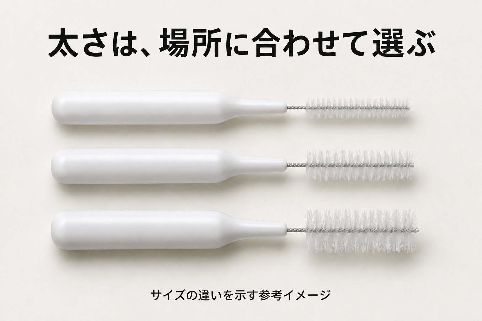 毛の太さが異なる3本の歯間ブラシの参考画像