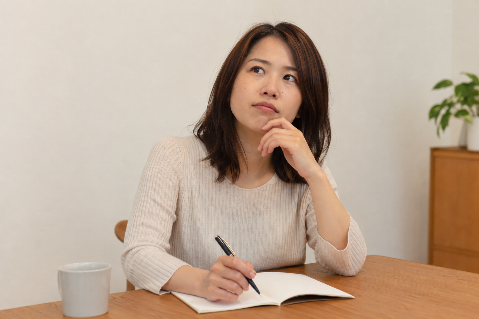 受診前にノートで質問を整理する女性