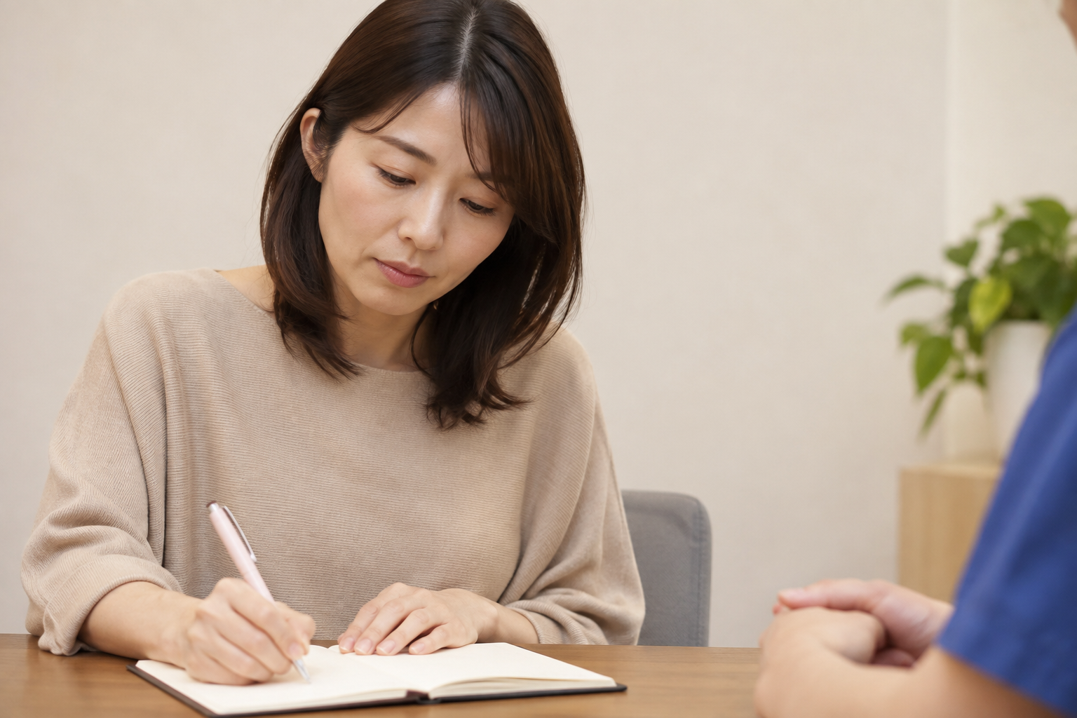 歯の症状をノートに記録する女性