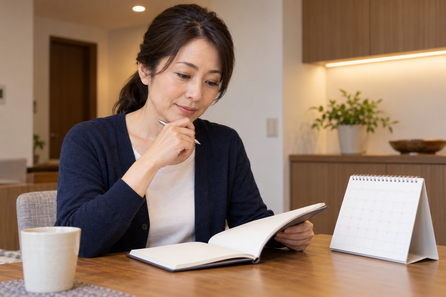 手帳を見ながら治療歴を振り返る女性