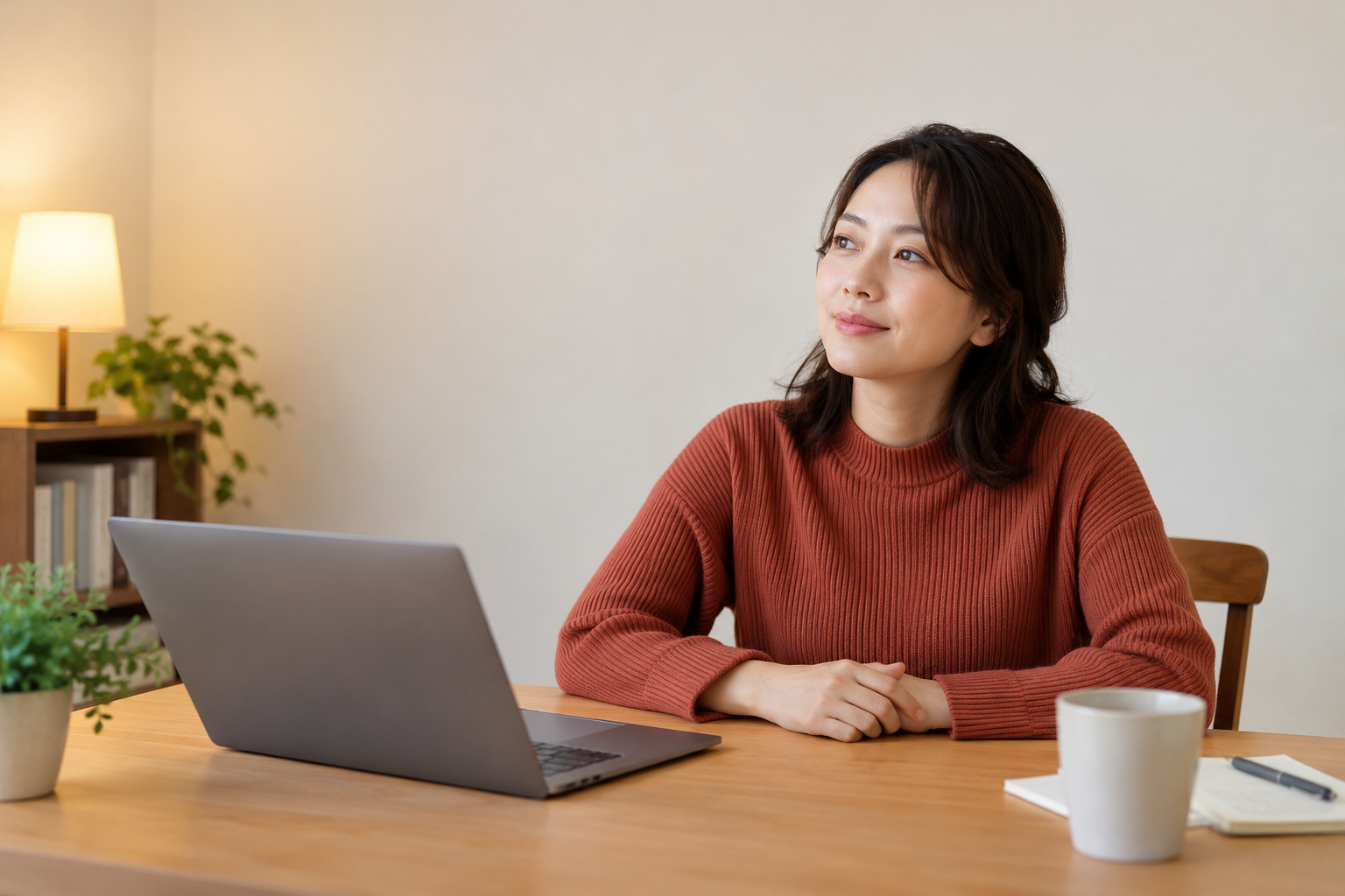 デスク作業の合間に力を抜く女性